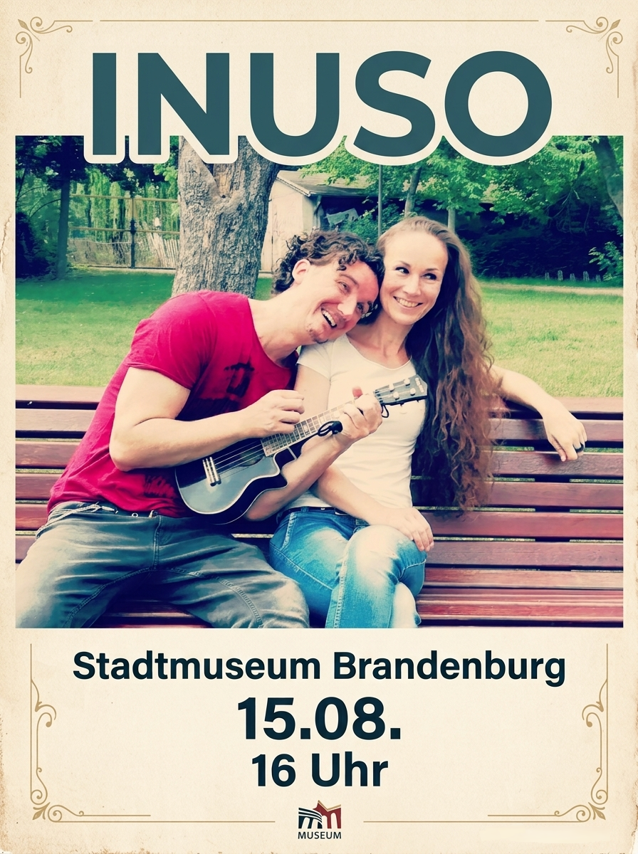 Musiker Duo auf einer Parkbank mit einer Ukulele